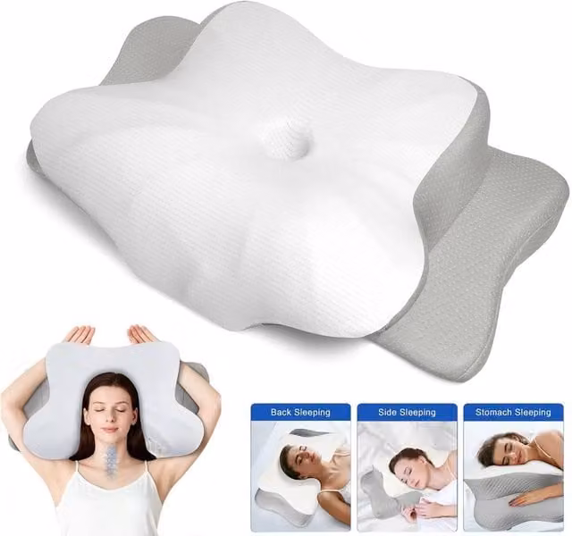 SPETLEK Ergonomic Memory Foam Pillow in Grey with Removable Cover for Neck and Shoulder Pain Relief – 1