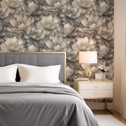 Muriva Aminah Floral Botanical Wallpaper in Anthracite and Gold – 2