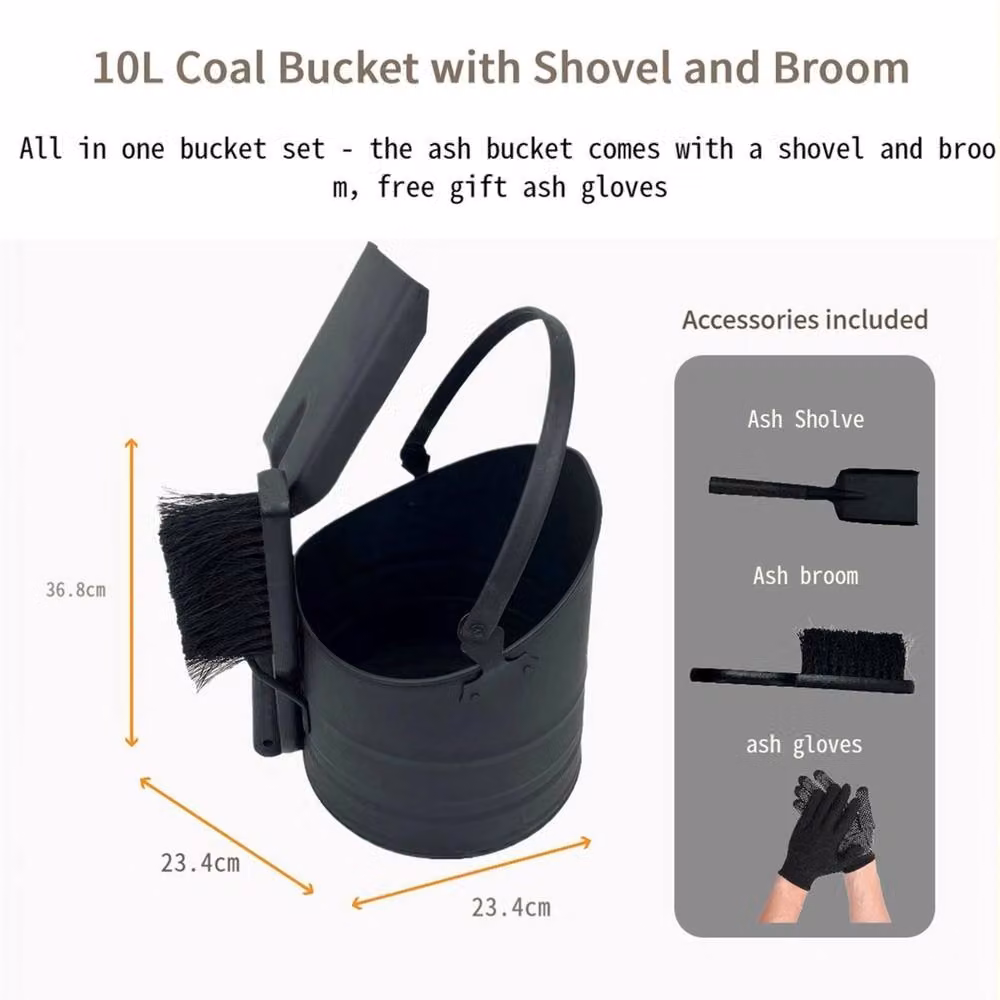 Havendro 10L Metal Coal Scuttle with Shovel and Brush Set in Black – 2