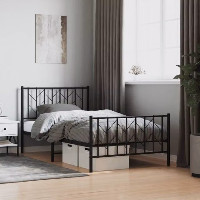 Berkfield Home Metal Bed Frame with Footboard, Black, W/D/H: 100 x 190 cm – 1