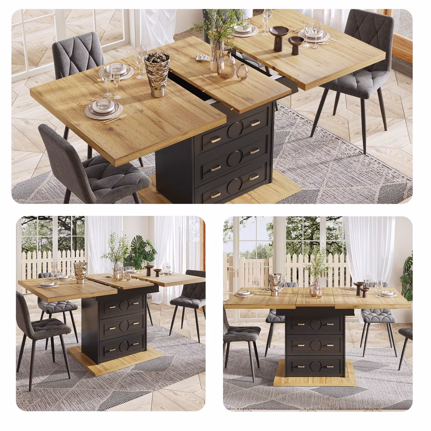 Aosom UK Black Extendable Dining Table with Wood-Grain MDF Top and 2 Drawers, W: 80 cm, D: 110 cm, H: 75 cm – 6