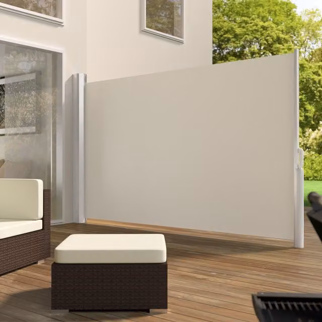 tectake Retractable Roller Garden Privacy Screen in Beige Polyester and Aluminium, Height: 180 cm