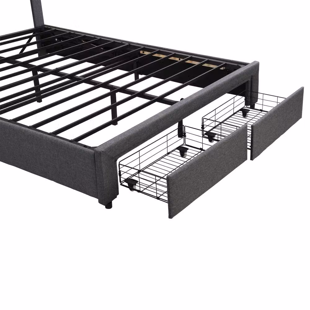 BTM Grey Upholstered Storage Bed with Hydraulic Lift-Up Base, LED Headboard and USB Charging Port, 160 x 200 cm – 8