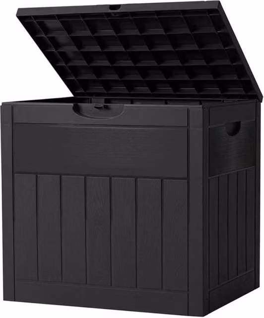 Kelvenix Large Outdoor Garden Storage Box in Black Wood Grain Matt Plastic, 126L