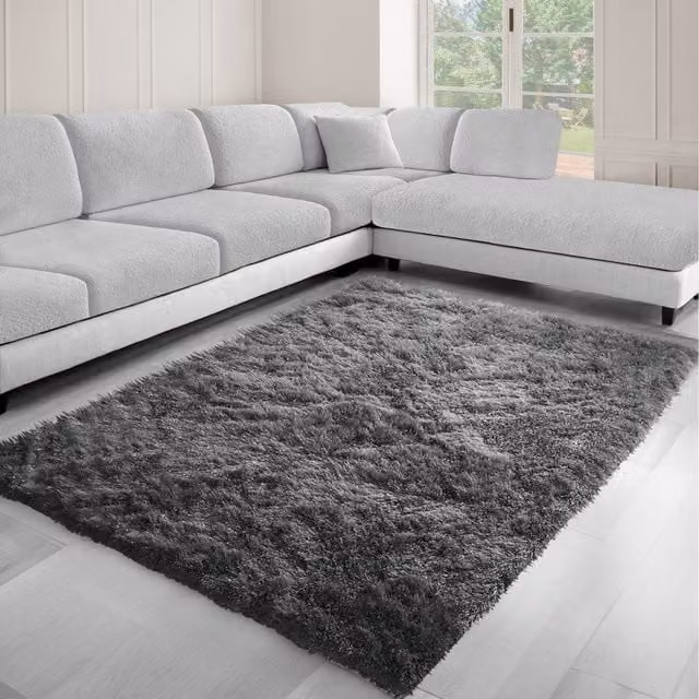 Homerepublic Dream Shaggy High Pile Area Rug, Charcoal Grey, W: 240 cm, D: 330 cm