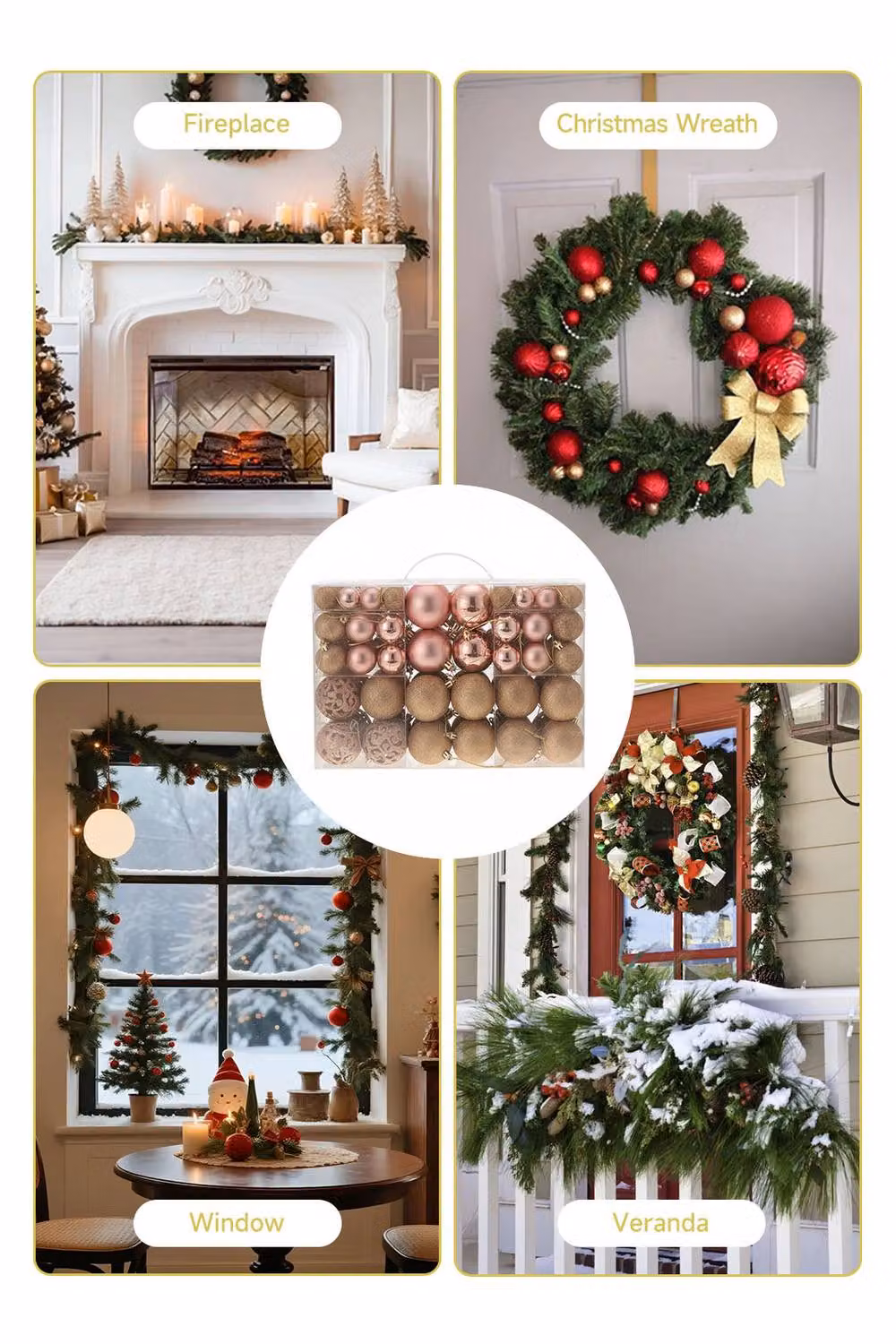 Living and Home 100-Piece Gold Christmas Bauble Ornament Set with Glitter and Geometric Cutout Designs – 3