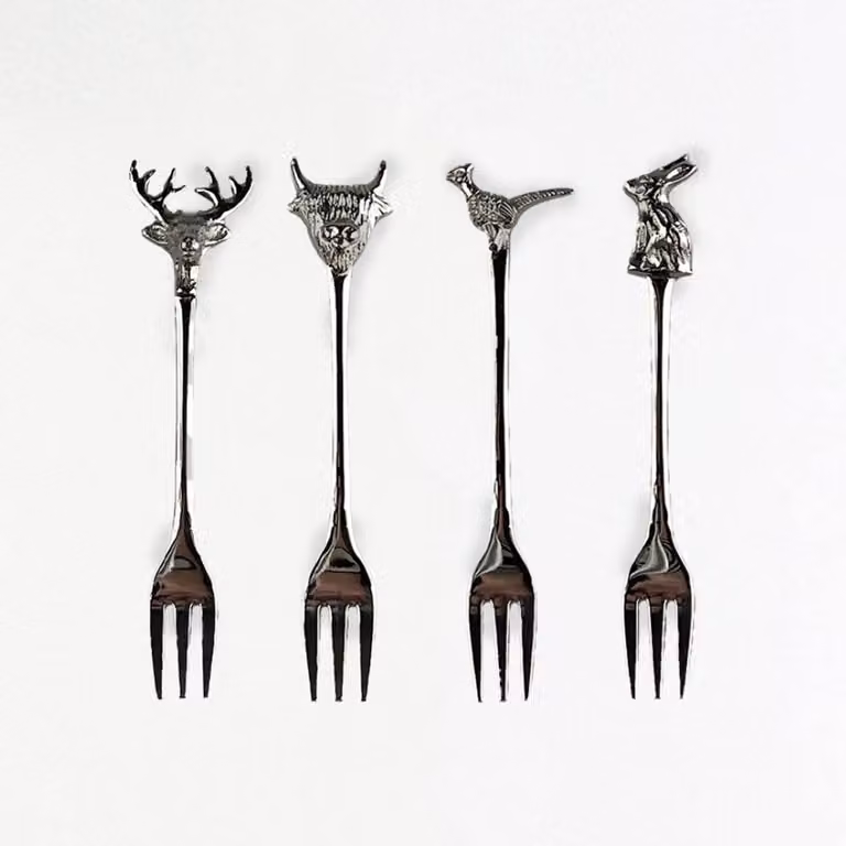 Selbrae House Set of 4 Polished Silver Plated Country Animal Pastry Forks