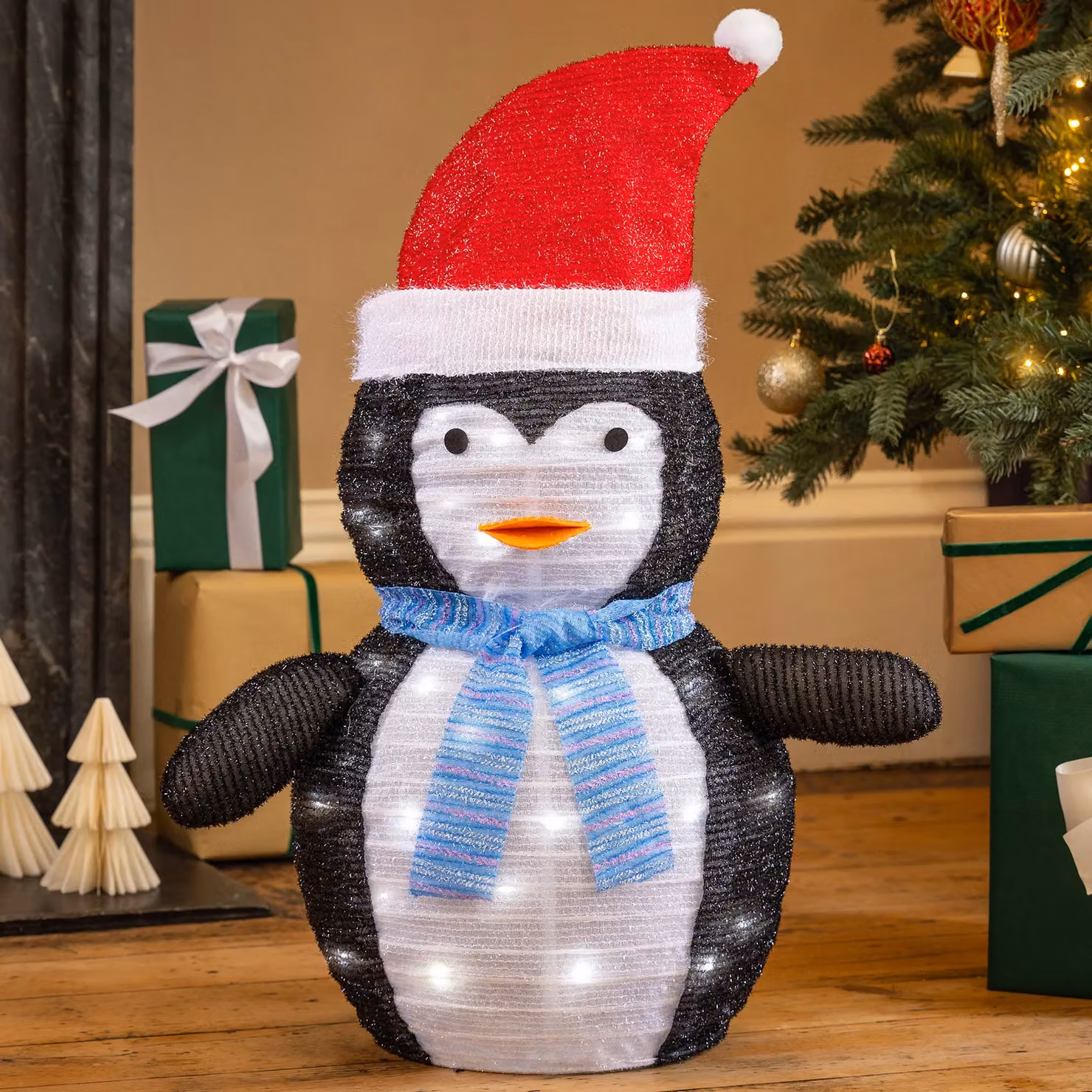Christow Pop Up LED Christmas Decoration Penguin in White and Multicolour, H 70 cm x W 30 cm x D 30 cm, Battery Operated – 2