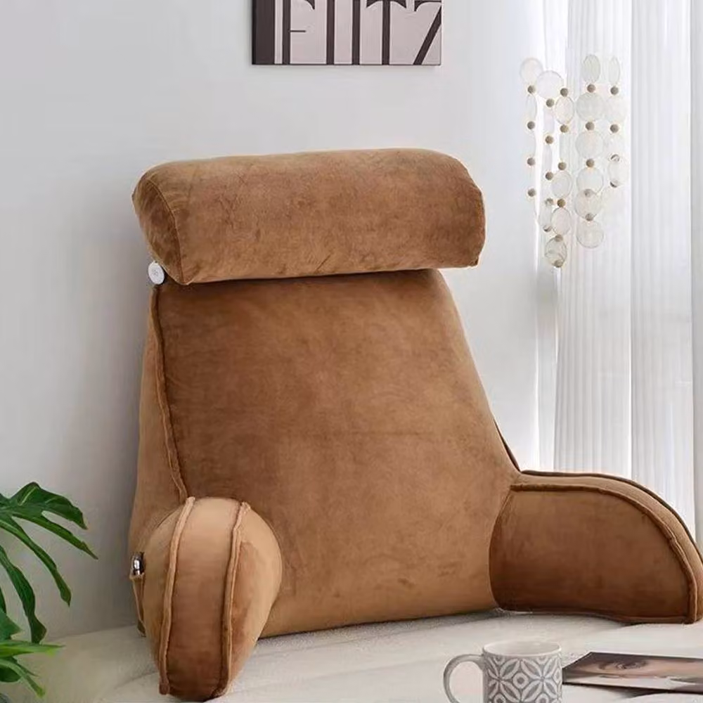 SPETLEK Contoured Wedge Reading Pillow and Lumbar Back Rest in Brown, Cot Size – 2