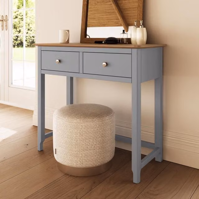 Taberno Modern 2 Drawer Dressing Table with Oak Top in Grey, W/D/H: 80 x 40 x 90 cm
