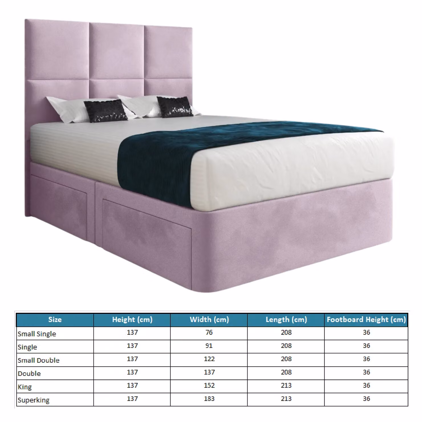 KDMD Caprio Pink Velvet Upholstered Single Divan Bed Frame with Floorstanding Headboard and Drawers W/D/H: 90 x 200 x 137 cm – 4