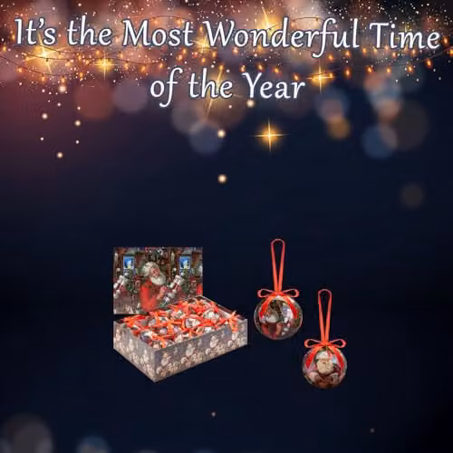 VFM e-Store Santa's Workshop Christmas Bauble Set, 12 Piece Multicolour Round Hanging Ornaments, Diameter: 7.5 cm – 4