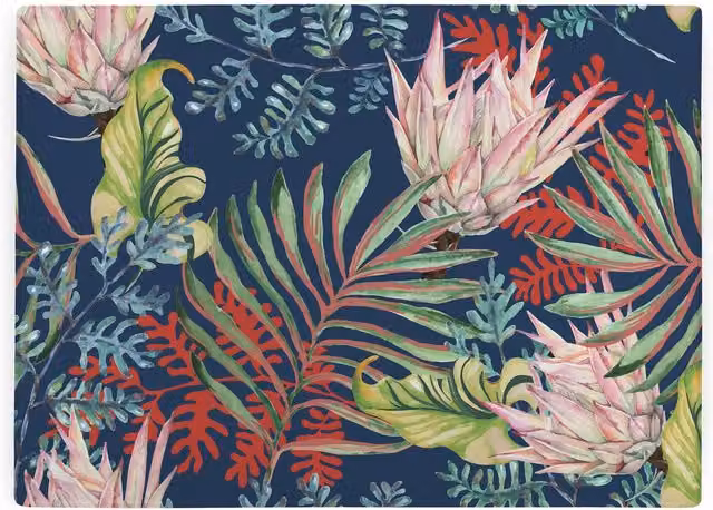 Purely Home Tropical Flowers Glass Worktop Saver Rectangular Kitchen Chopping Board in Blue