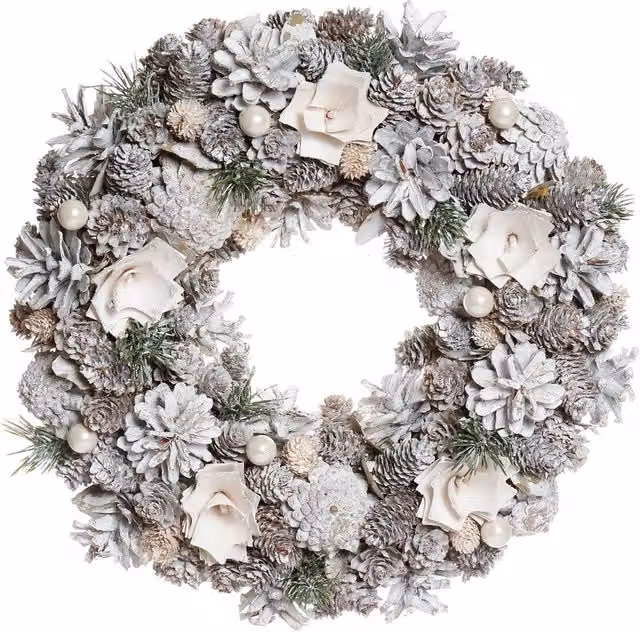 Dibor White and Silver Christmas Wreath, Diameter: 33 cm