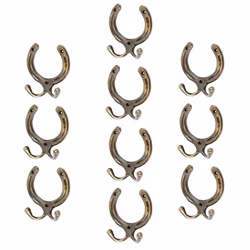 Hammer and Tongs Horse Shoe Double Coat Hook, Brass, Pack of 10, W: 100 mm, H: 110 mm – 2