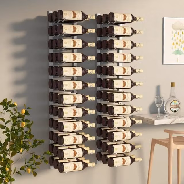 Berkfield Home Wall Mounted White Lacquered Metal Wine Rack for 36 Bottles, 2 Pack
