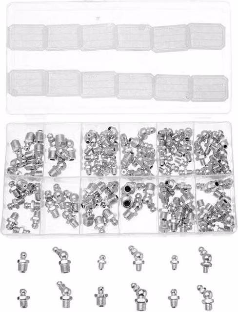 Nordara Assorted Box of 130 Grease Nipples in Silver