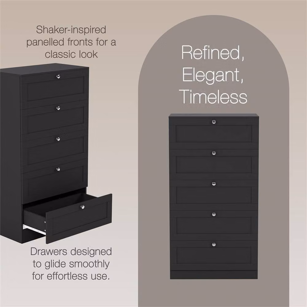 EONLION Modern 5-Drawer Chest Storage Unit in Black – 3