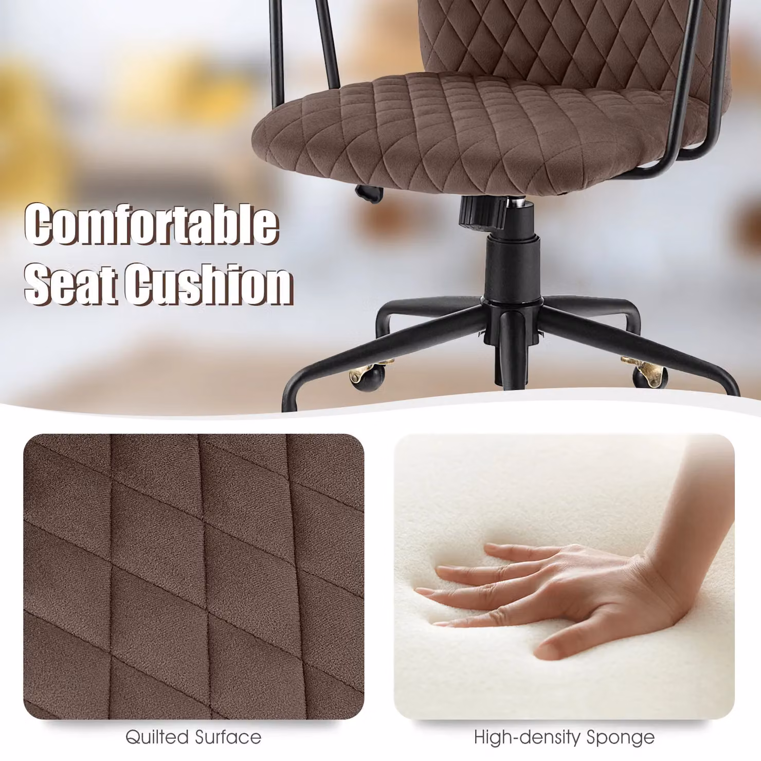 Costway Brown Velvet Swivel Rocking Leisure Chair with Adjustable Weight and Armrests for Home Office – 7
