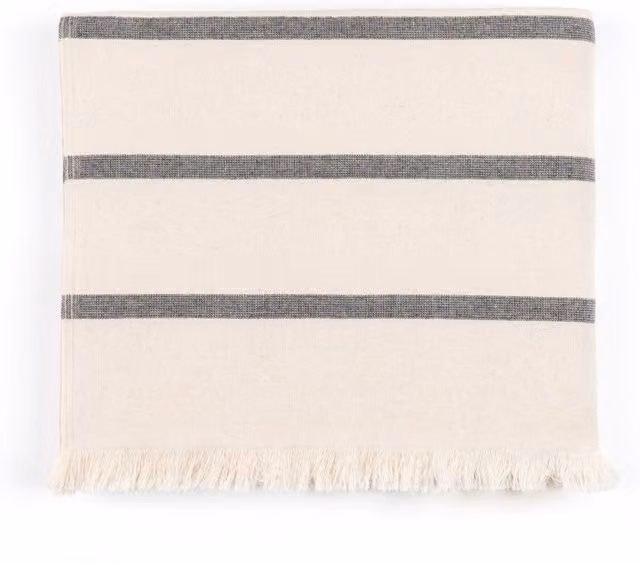 Torres Novas Black Boa-Nova Striped Cotton Terry Flat Sheet in Black and White