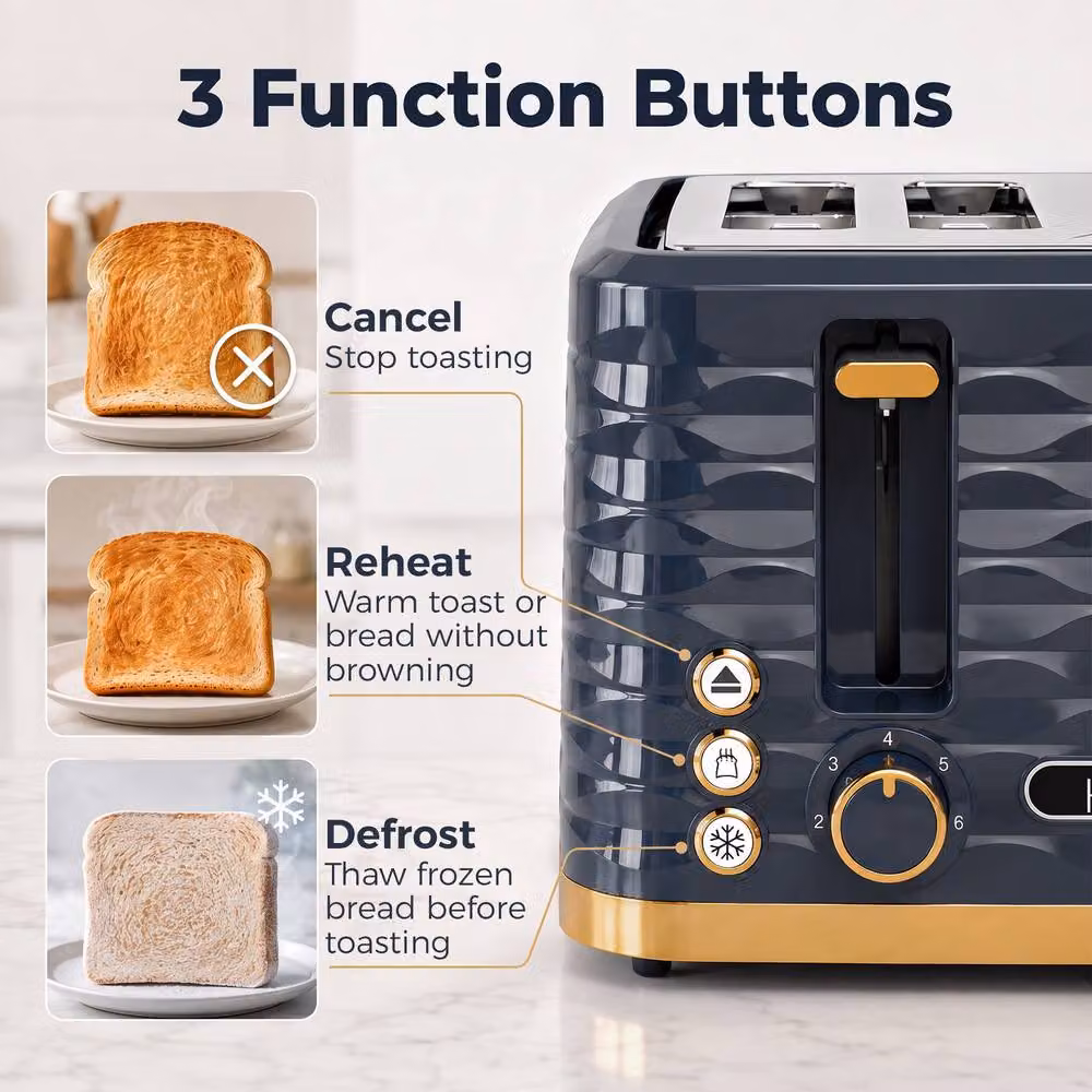 HOMCOM 4-Slot Toaster with 7 Browning Levels, 1860W, Dark Blue – 5