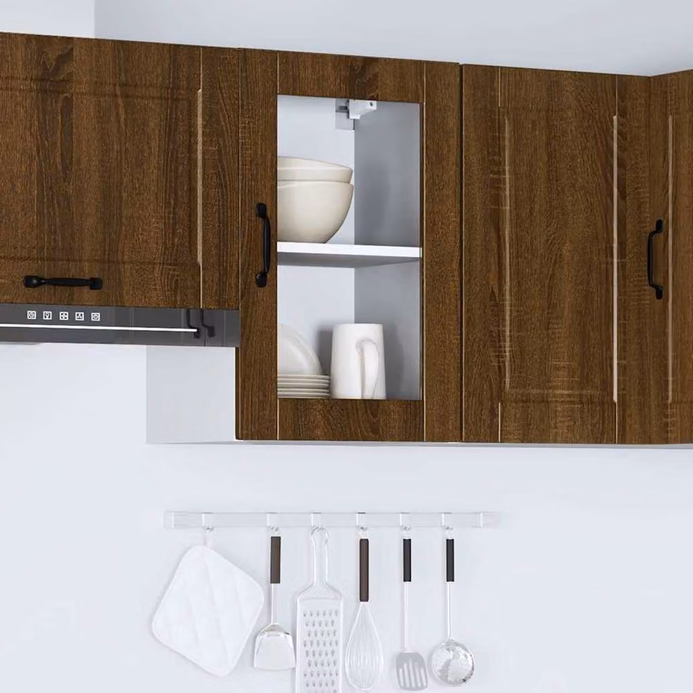 Berkfield Home Porto Brown Oak Kitchen Wall Cabinet with Glass Doors – 3