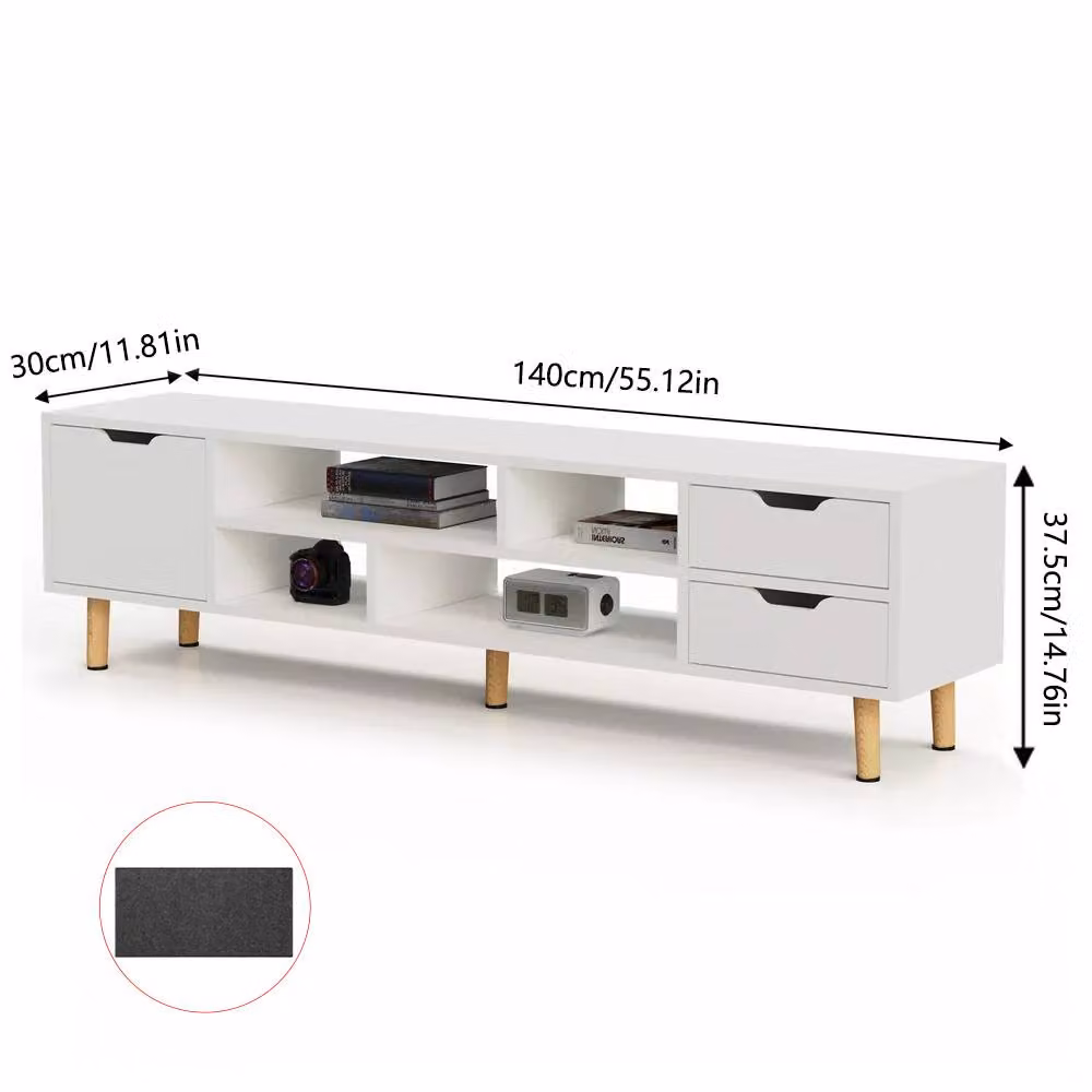 Ventryn Modern White Wood TV Cabinet Entertainment Unit with 1 Door, 4 Shelves and 2 Drawers – 2