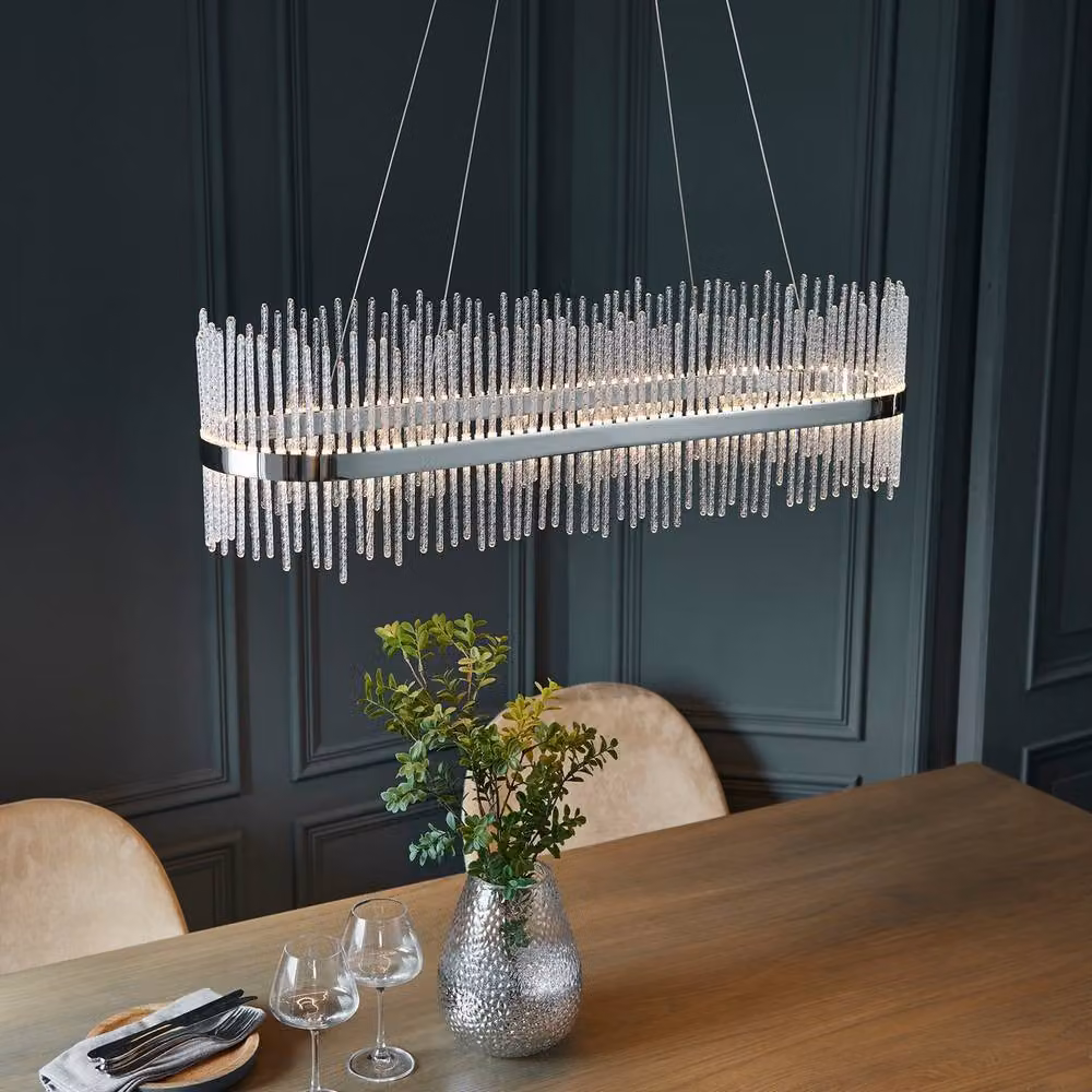 Netlighting Trapani Bar Pendant Ceiling Light in Chrome and Grey Glass with Dimmable Warm White LED, H35-165 cm – 2