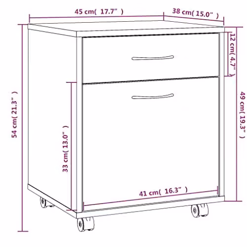 vidaXL Rolling Cabinet in Grey Sonoma, W/D/H: 45 x 38 x 54 cm – 3
