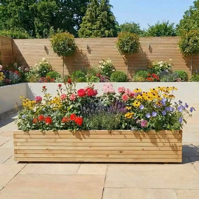 Woven Wood Trough Planter Tub in Brown, W: 200 cm