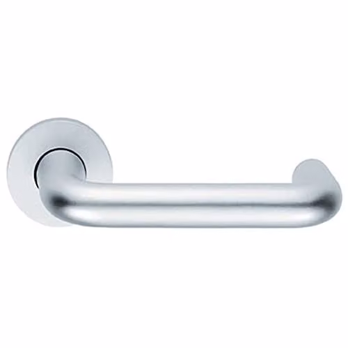 Loops Pair of 19mm Round Bar Safety Lever Door Handles on Round Rose in Brushed Satin Aluminium, Silver, DDA Compliant
