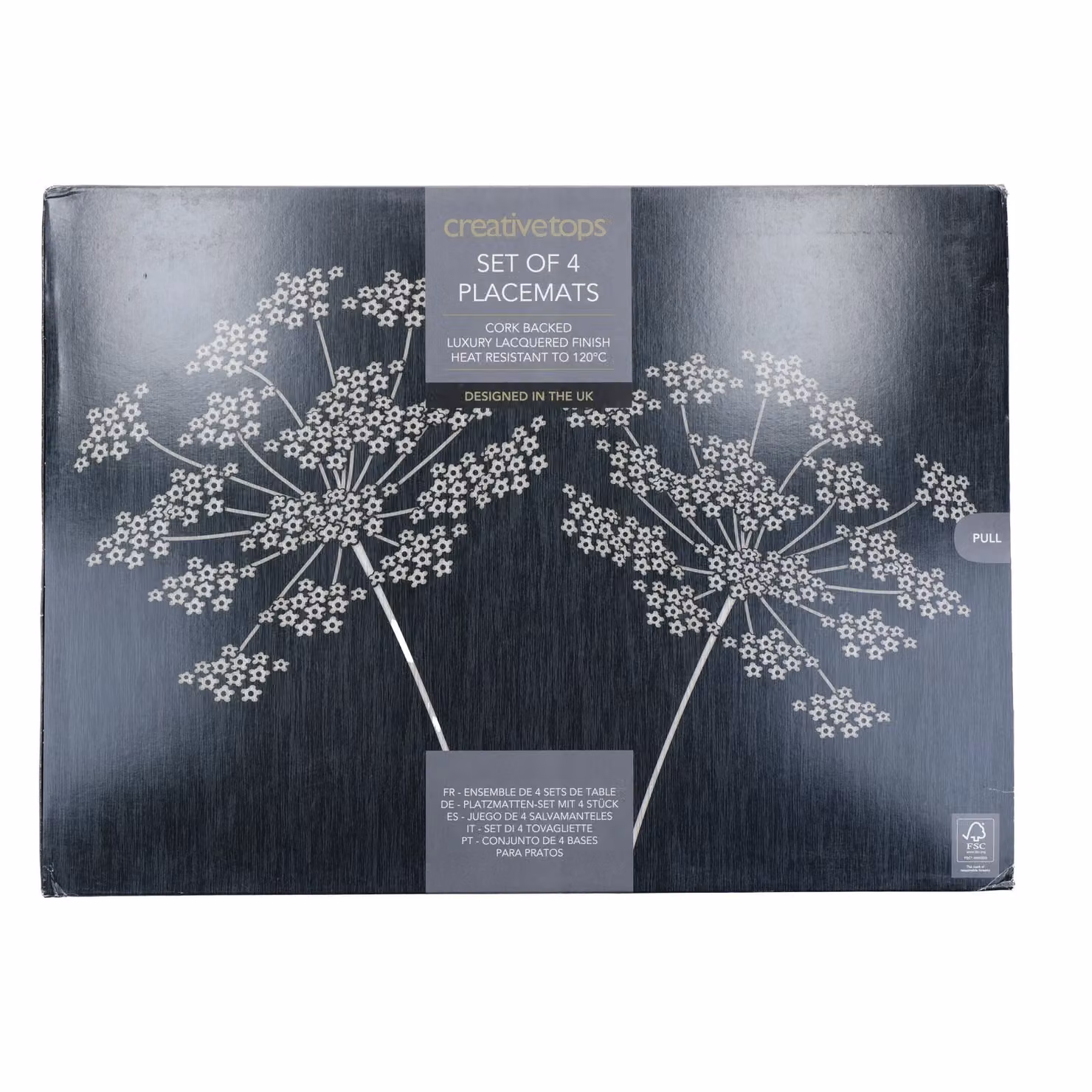 Creative Tops Silhouette Premium 4-Piece Set of Black Floral Cork-Backed Placemats, W/D/H: 40.0 x 29.0 x 0.5 cm – 4