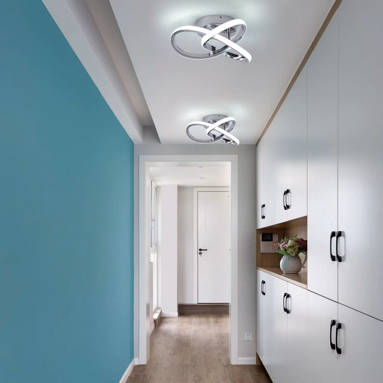Garwarm Modern LED Flush Mount Ceiling Chandelier in Chrome and Silver, 20W, Cool White – 3