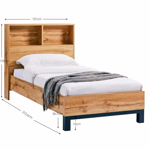 Julian Bowen Bali Oak Bookcase Headboard Bed with Side Compartments, W/D/H: 90 x 200 cm – 2