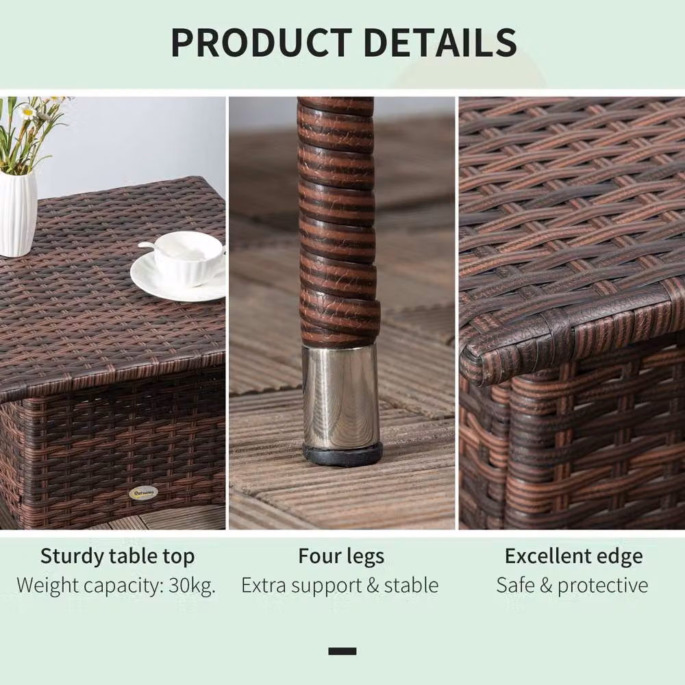Wyld Haus Varilu Mixed Brown Rattan Style Outdoor Coffee Table with Square Woven Top in Dark Brown – 6