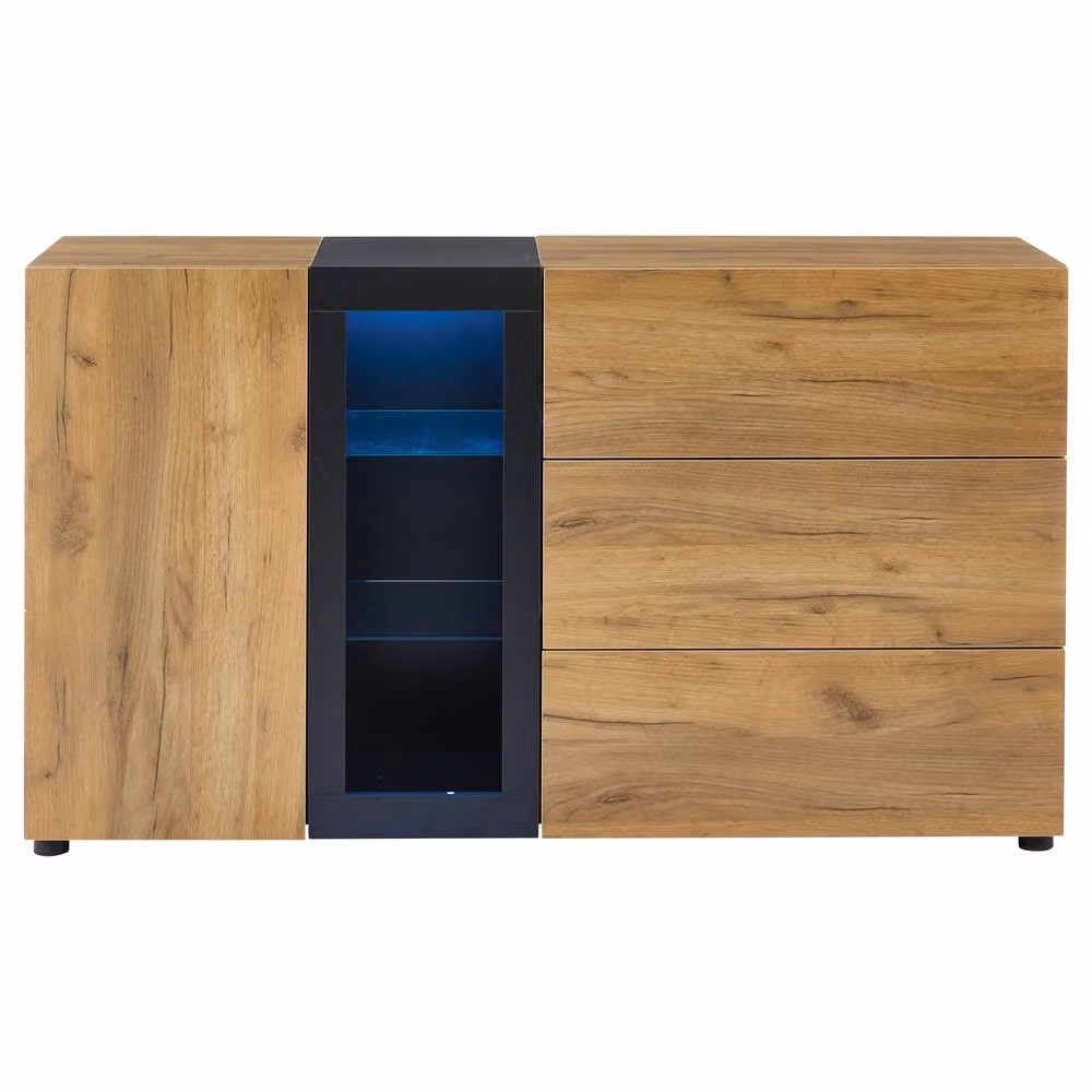 Tokpiedi Modern Brown Sideboard with Glass Display Cabinet and Integrated Lighting – 4