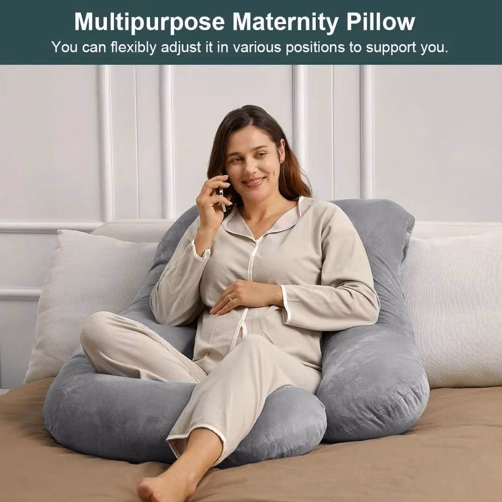 FLAVORA U-Shaped Pregnancy Pillow Soft Cushion in Grey – 4