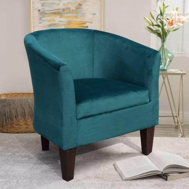 Comfy Living Ltd Modern Brushed Velvet Tub Chair with Armrests and Solid Wood Frame in Green