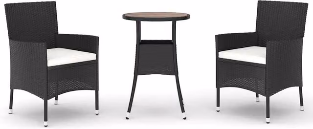 Berkfield Home 3 Piece Black Poly Rattan Garden Bistro Set with Cushions