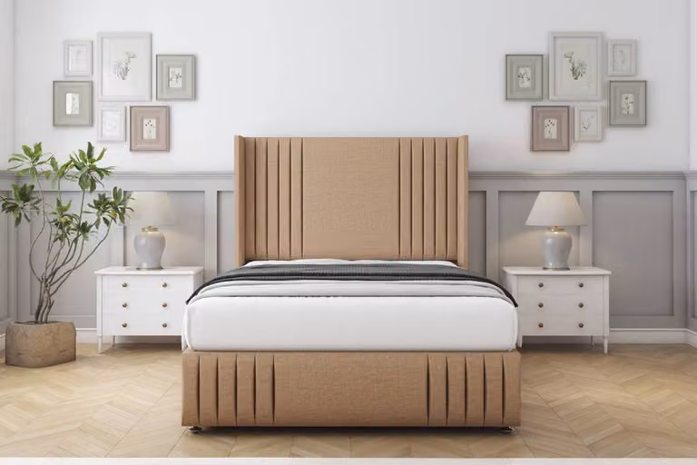 Sloomy Camden Dumfries Small Single Divan Set with Wingback Headboard and Footboard in Light Brown