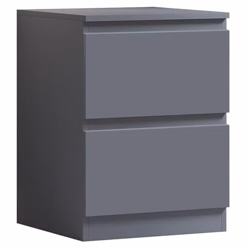 FWStyle Carlton 2 Drawer Bedside Table in Dark Grey, W: 55 cm, D: 44 cm, H: 40 cm