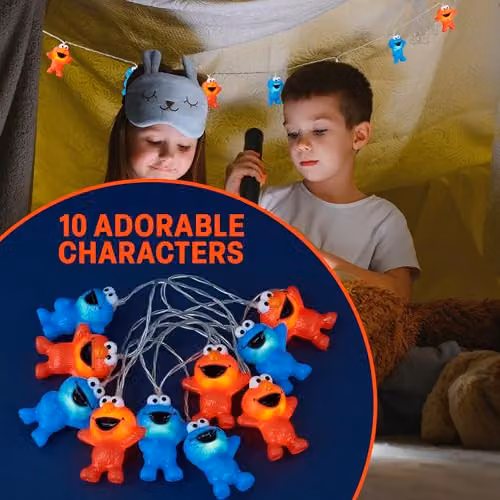 Get Trend Sesame Street 3D LED String Lights with Cookie Monster and Elmo, Battery-Operated Warm White Fairy Lights, Length: 165 cm – 6