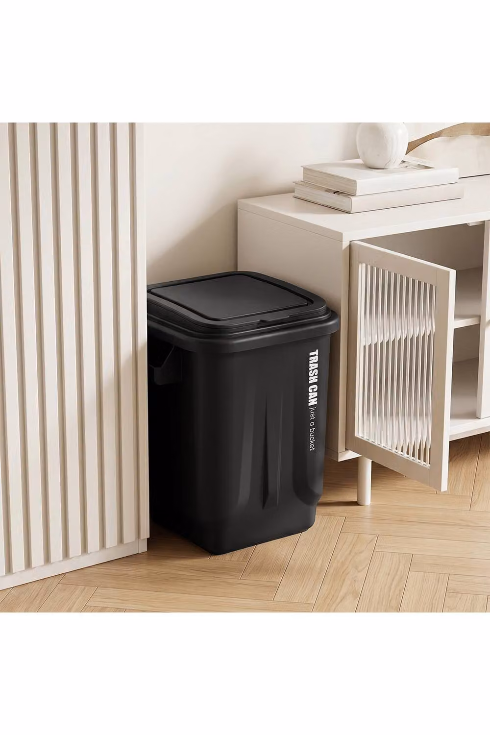 Living and Home 23L Industrial Style Plastic Rubbish Bin with Flip Lid and Handles in Black – 3