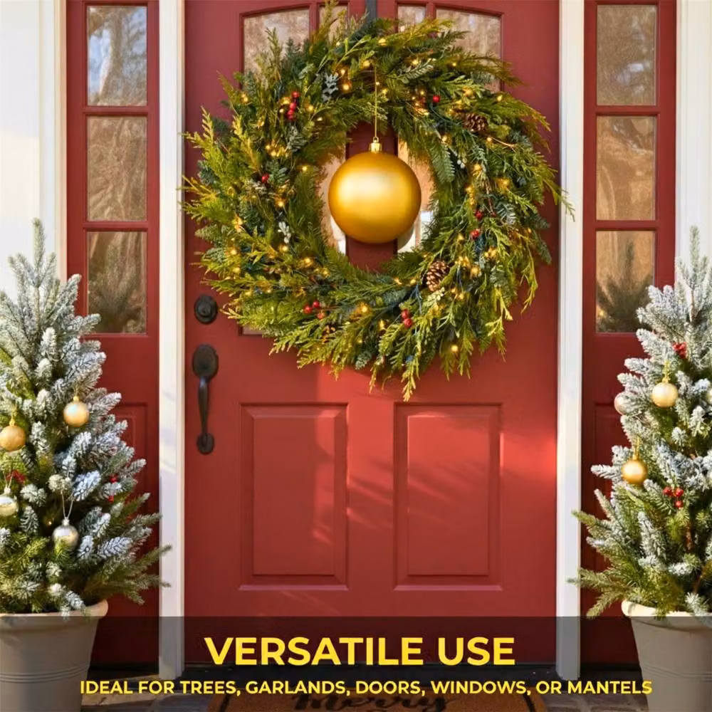 Shatchi Gold Matt Christmas Bauble, 25cm Round Plastic Hanging Ornament – 6