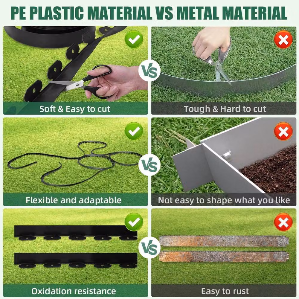 KORVIXA 30m Flexible Garden Border Edging and 90 Plastic Pegs in Black – 2