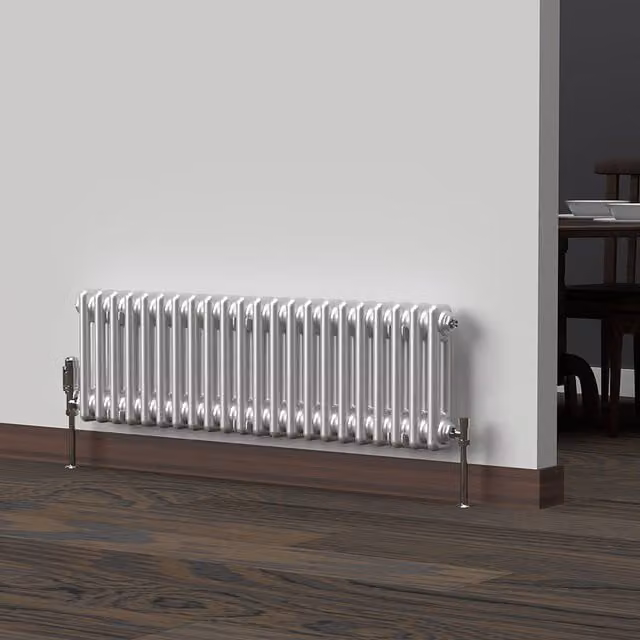 Lux Heat Horizontal Column Radiator in Metallic Silver, 2 Column, H: 101.0 cm, W: 30.0 cm