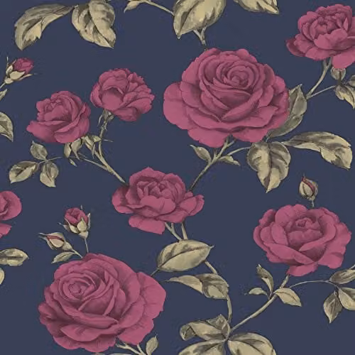 Graham & Brown Boutique Navy Countess Floral Vintage Wallpaper, Blue