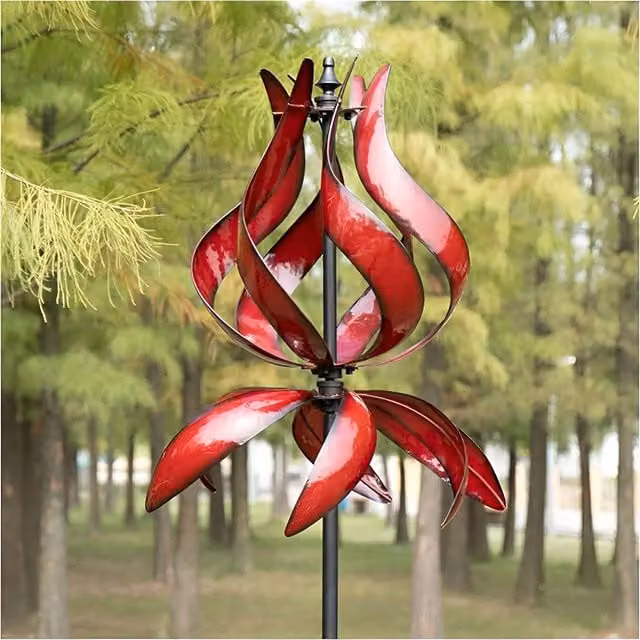 Primrose Metal Flutter Bulb Kinetic Wind Spinner in Red, Height: 65 cm