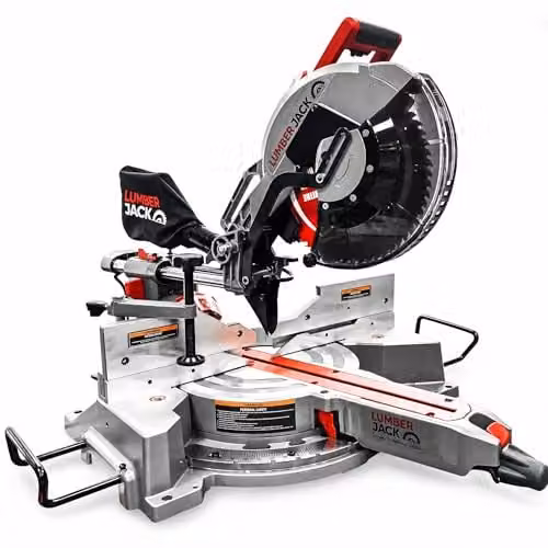 Lumberjack 12 Inch Double Bevel Mitre Saw with LED Shadow Light in Red W/D/H: 1000 x 760 x 340 mm