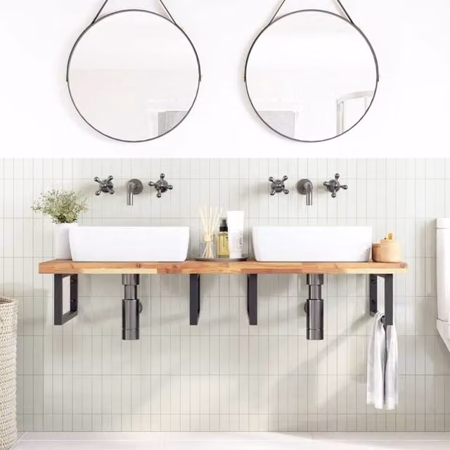 Berkfield Home Untreated Solid Wood Acacia Bathroom Vanity Top in Brown, W/D/H: 120 x 50 x 4 cm